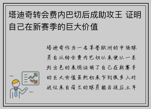 塔迪奇转会费内巴切后成助攻王 证明自己在新赛季的巨大价值